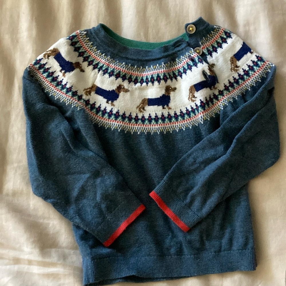 Baby Boden Blue Cotton Dachshund Knit Sweater